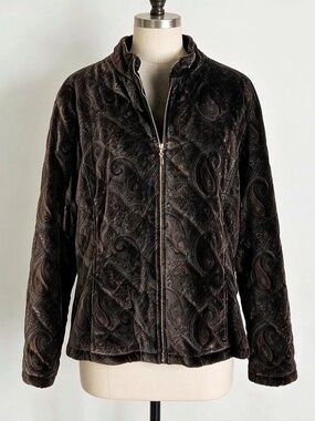St. John Sport Paisley Zip Jacket in Black & Brown Size Large